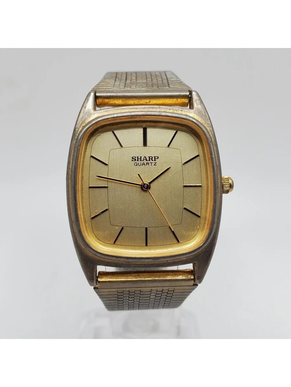 Vintage Sharp Quartz Watch 29mm Square Adjustable Band Tone New Battery